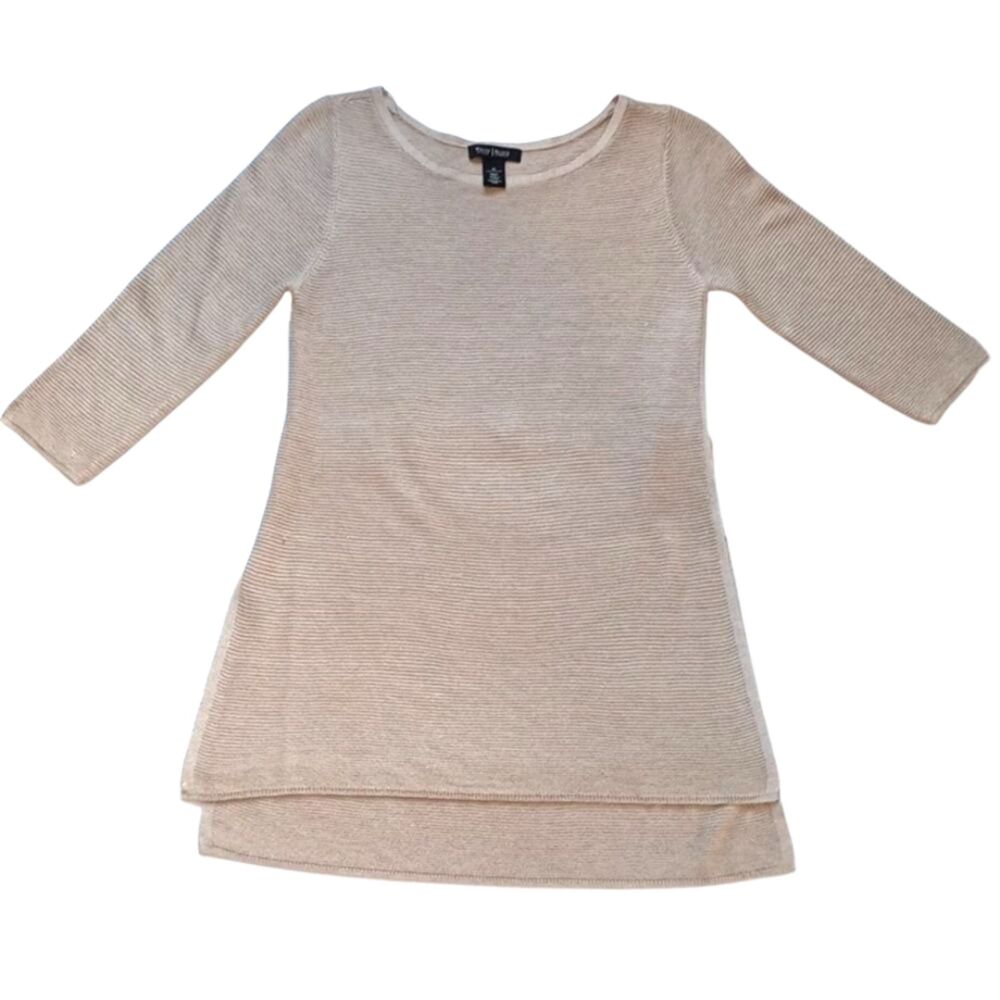 Medium White House Black Market WHBM Gold Tunic Back Band Metallic Sweater